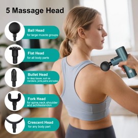 Discoball Mini Massage Gun Deep Tissue Portable Fascia Gun Muscle Percussion Massager Handheld Electric Massage Gun with 4 Speeds and 5 Heads for Shoulder Body Back Relaxation Suitable for Home Office