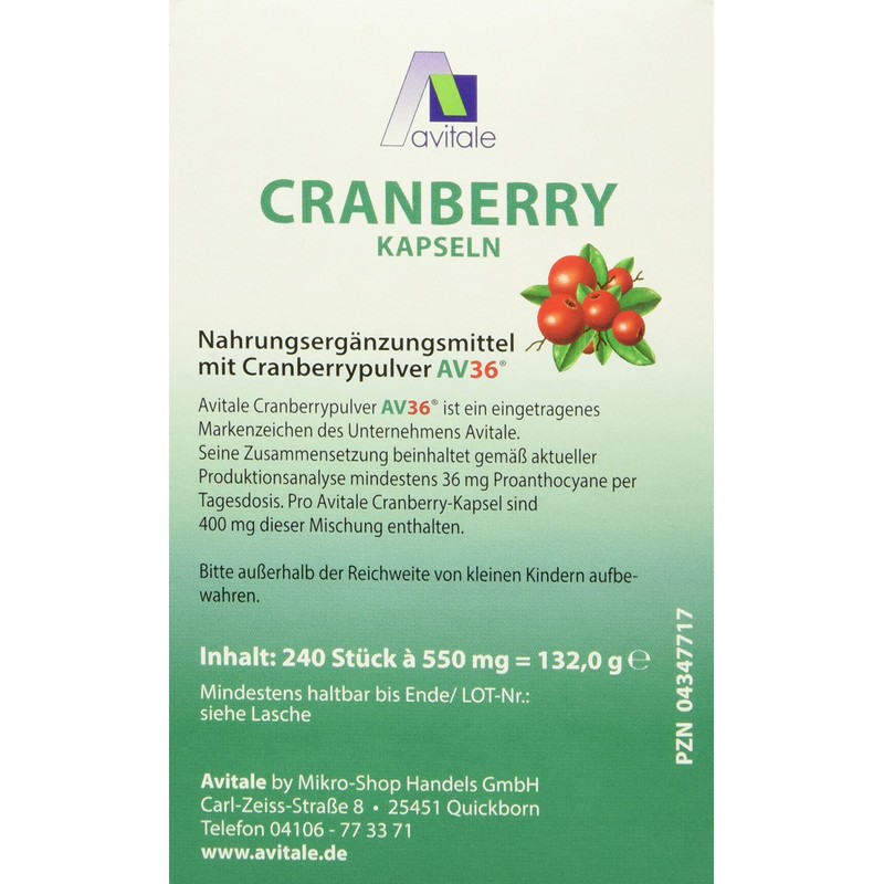 Avitale Cranberry Capsules 400 mg, 132 g, 240 Pieces (Pack
