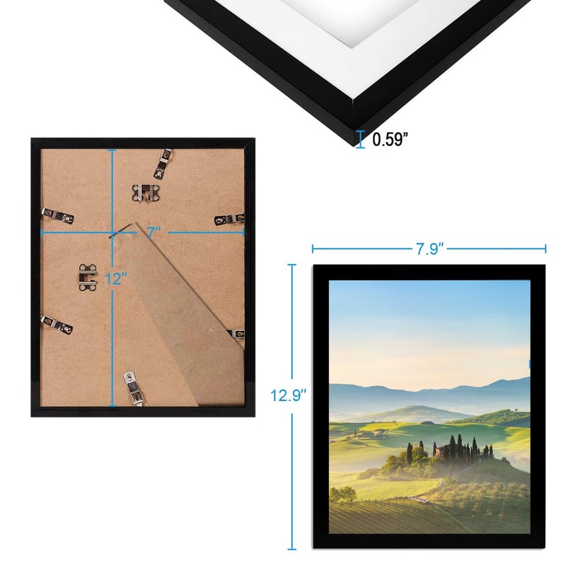 HUKONHEP 7x12 Black Picture Frames, Photos Frame with Plexiglass, Wall