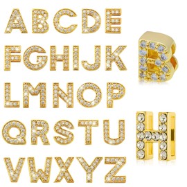 26Pcs Full Rhinestone Letter Charms A-Z 8mm Rhinestone Slide Alphabet Letters Charms Crystal Initial Pendants Bulk for DIY Bracelet Wristband Necklace Choker Jewelry Making Supplies(Gold)