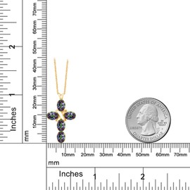 Gem Stone King Cross Pendant Necklace for Women | 18K Yellow Gold Plated Silver | 6X4MM Gemstone Birthstone | Jesus Christian Religious Crucifix Jewelry | 18 Inch Chain | Green Mystic Topaz