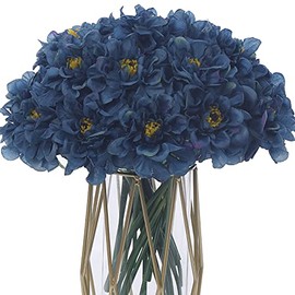 Kimura's Cabin - Ramos de flores artificiales de seda, hortensias de crisantemo, 21 unidades para el hogar, mesa de comedor, decoración de fiesta, boda (color azul marino, paquete de 21)