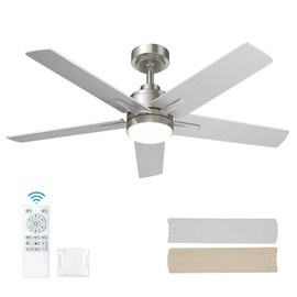 52 Inch Nickel Ceiling Fan with Light and Remote Control. Dimmable 3 Color Temperatures LED Ceiling Fan. 6 Speeds Reversible DC Motor.5 Blades Modern Ceiling Fans for Indoor or Covered Outdoor.