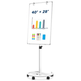 QUEENLINK Mobile Whiteboard, 40"x28" Magnetic White Board with Stand, Height Adjustable Flip Chart Easel, Dry Erase Standing Whiteboard for Office, Teaching