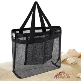 Dncvb Netztasche Sandspielzeug Schwarz Sandspielzeug Tasche TragbareMesh Strandtasche Wiederverwendbare Strandspielzeug Tasche mit Großer Kapazität Geeignet für Pool, Strand, Reisen