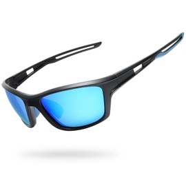 UVTQSSP Sports Glasses Cycling Glasses Men Women Polarised UV400 Protection Running Glasses HD View Full Frame Sunglasses Ultralight Fast Glasses Black Frame/Blue Lens