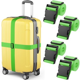 Luggage Straps - Neon Green, 78" Long, 2 Inches Wide, 4 Pack - Adjustable Nylon Belt for Travel Suitcases & Bags - by Mifflin-USA