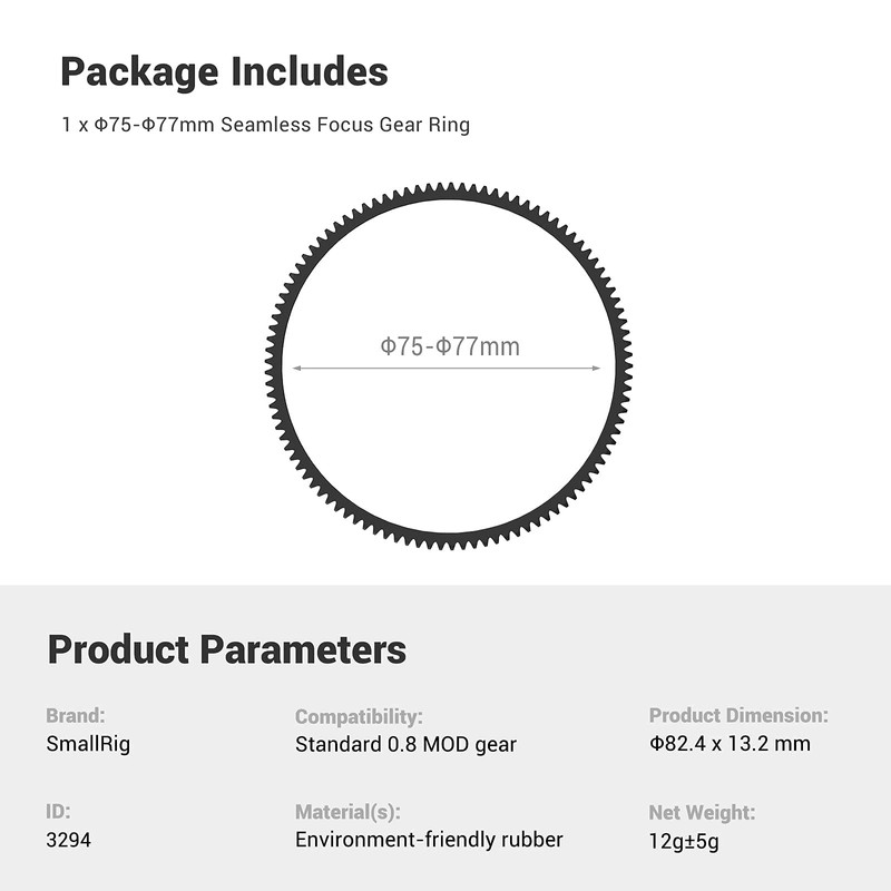 SMALLRIG Seamless Focus Gear Ring 360° Rotation Silent Follow Focus