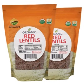 McCabe Organic Red Lentils - Red Lentils Dry | Rich with Fiber & Minerals | USDA and CCOF Certified | Product of USA | 1Lbs Pack of 2