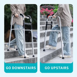 NORTTA Foldable Stair Climbing Walker for Seniors, Adjustable 4-Leg Height Safety and Convenience Silver