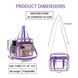 FARMARK SPORT Clear Crossbody Bag Stadium Approved, 12x6x12 Clear Tote Bag with front pocket for Sports Events Festivals (Purple)