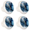 4 Pcs Blue Marble Texture Cabinet Knobs, 1.37 Inch White