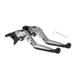 A ABSOPRO Short Long Brake Clutch Levers for Yamaha YZF R1 2002-2003 Adjustable Motorcycle Handlebar Brake Lever Aluminum Alloy Silver Tone Handle Black End