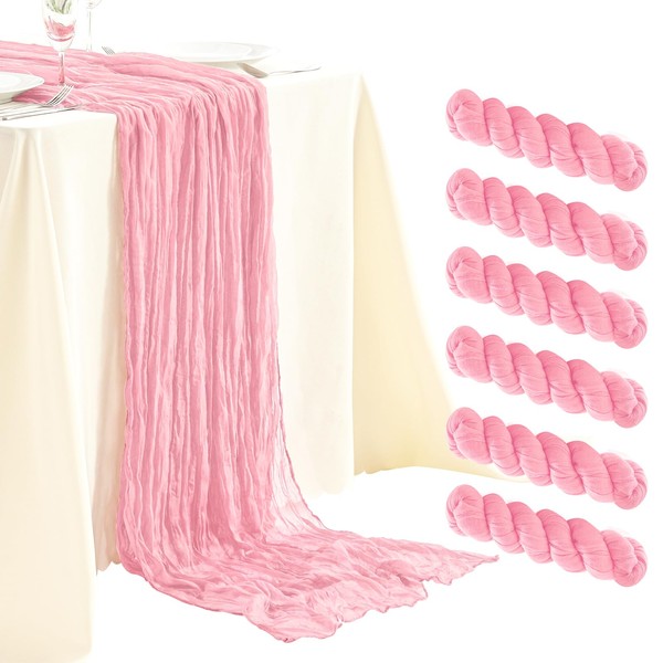 SRIZIAN 6 Pack Pink Cheesecloth Table Runners,10ft Wide Gauze Boho