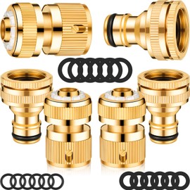Outus 6 Pieces Brass Hose Tap Connectors 1/2 Inch and 3/4 Inch 2-in-1 Faucet Adapter 1/2 Inch Garden Hose Quick Connector with 18 Pieces Sealing Ring Shower Hose Washer for Garden Hose Pipe Tube