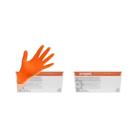 Guantes de nitrilo AMMEX GWON, resistentes, desechables, sin polvo, sin látex ni goma, 8 mil, guantes de nitrilo naranja, Desechable, Anaranjado, XLarge (Box of 100)