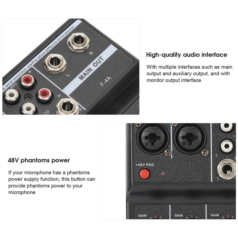 Professional 4 Channel Audio Mixer, Sound Board Console System, DJ
