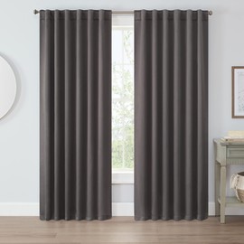 Eclipse Langley Solid Tripleweave Room Darkening Rod Pocket Window Curtains (2 Panels), 52 in x 95 in, Grey