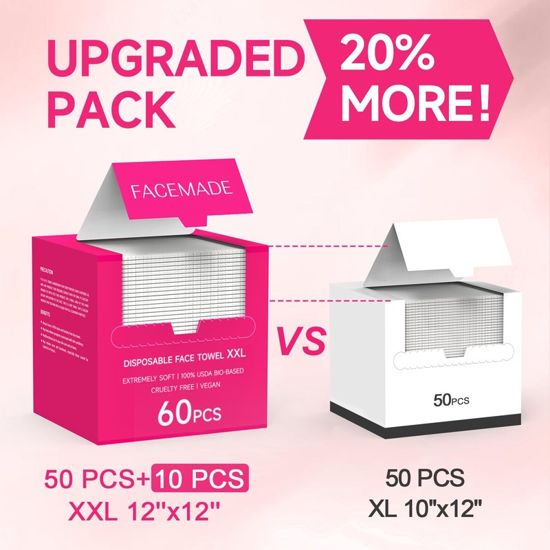 FACEMADE 60 Count XXL Disposable Face Towels 12" × 12",
