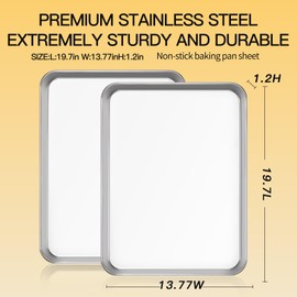 Commercial Quality Baking Sheet Pan Set, Natural Stainless Steel Cookie Sheet, Warp Resistant Nonstick Baker's Half Sheet Pan, Large Thick Cookie Tray Pans for Baking, Roasting(2 Pack, 20X14Inch)