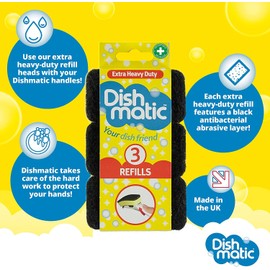 Replacement Dish Washing Fillable Washing up Brush Heavy Duty, General, Non Scratch Refill Sponges Cleaning Scourer by UKDD® (3 x3 =9 Black Refills (Heavy Duty))