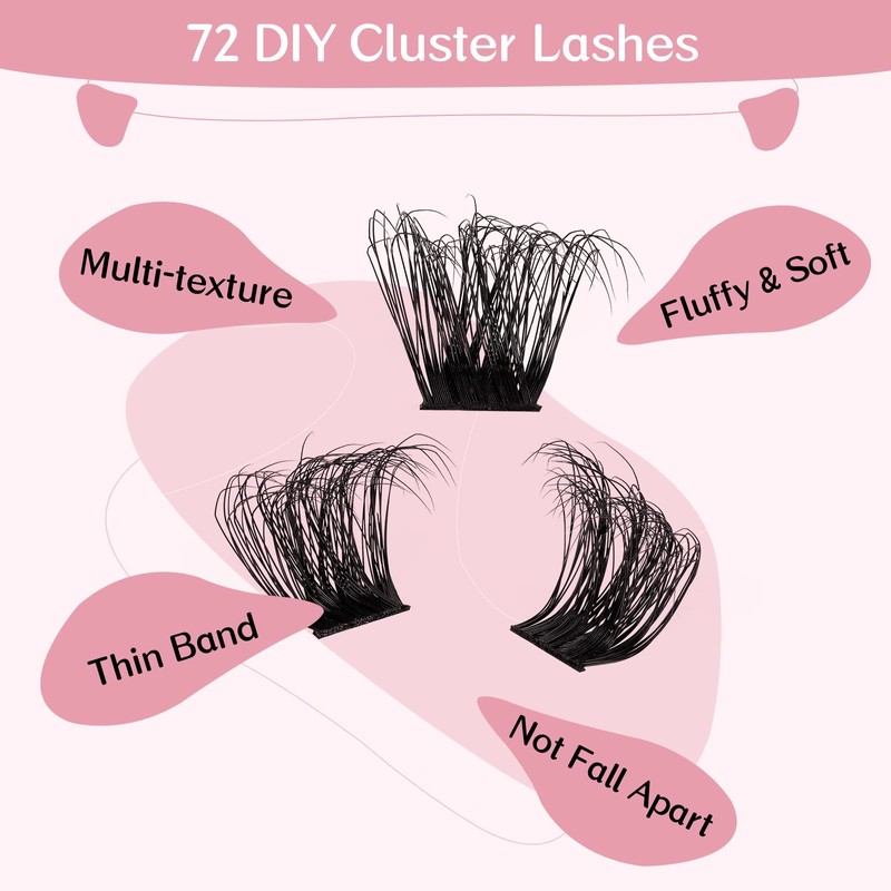 PRO Lash Clusters, 72 Pcs Individual Cluster Lashes 3D Effect