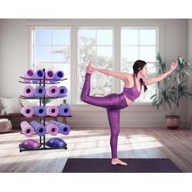 DNYLHRLZ Yoga Mat Holder Freestanding Double Sided Mat Holder and Foam Roller Holder,Holds16 Mats/foam roller/Yoga Mat Storage Rack