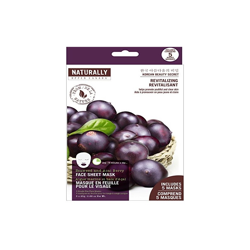 Naturally Revitalizing Face Sheet Masks, Acai Berry with Seaweed Extract