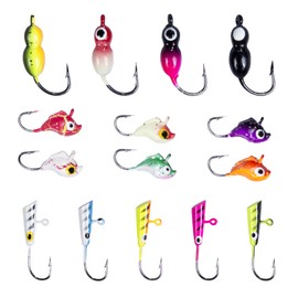 Bombrooster Ice Fishing Jigs,Ice Fishing Lures Kit in Tackle Box,Crappie Jig Heads for Winter Ice Jigging (14pcs/15pcs/16pcs/31pcs)