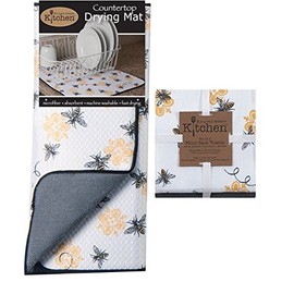 Kay Dee 3-Piece Kitchen Towel Set and Dish Drying Mat (Queen Bee Print),White