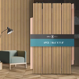 UMIACOUSTICS 4 PCS 3D Acoustic Panels, 94.4” x 11.8” Decorative Sound Proof Panels for TV Background, Home Hotel Office Wall, Ceiling, Khaki