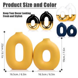 White and Gold Vase Set of 2 Ceramic Vase White Gold Vase for Shelf Décor Home Decor Flower Vase Decorative Vases Ceramic Vase for Home Decorative Modern and Round Vase for Pampras Grass