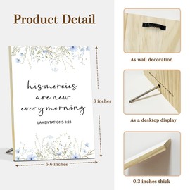 Christian Lamentations 3:23 Bible Verse Wall Art His Mercies Are New Every Morning Motivational Wood Sign, Scripture Gifts For Women Mom Friend, Desk Decor For Home Bedroom Living Room Table Shelf -02