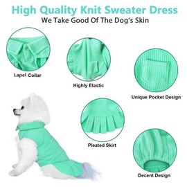 Topkins Dog Sweater Dress, Puppy Dress, Pet Sweaters for Dog Girls Dog Knitted Dress, Warm Pet Clothes, Dog Sports Knitwear for Small Medium Dogs, XS-XL (Green, L)