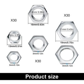 HSUYUN Set of 90 Nuts, M8, M10, M12, Fine Thread Nut, Flat, Fine Thread, Galvanised Thread Nut, for Mechanics and Furniture