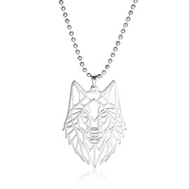 VASSAGO Fashion Wolf Pendant Necklace Stainless Steel Hollow Wolf of Wall Animal Charm Necklace I am Wolf Fans Jewelry Unique Gift for Men Teens (Silver)
