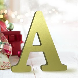 AOCEAN 6 Inch Golden Wood Letters Unfinished Wooden Letters for Wall Decor Decorative Standing Letters Slices Sign Board for Crafts Christmas Decoration Home Party Projects (A)
