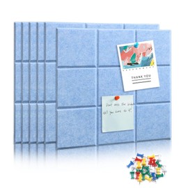 6 Packs Light Blue Cork Board Felt Board Tiles, Bulletin Board 12"X12" with 30 Push Pins, Felt Board for Home Kitchen Office Decor, Self-Adhesive Corkboard Tiles for Walls School Message Display Board