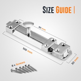 Pack of 2 Polished Chrome Sliding Door Lock | Door Bolts for Internal Doors 100mm | Perfect Slide Bolt Lock for Bathroom | Flat Slide Safety Door Bolt with Screws | Sliding Door Latch (Chrome, 100mm)