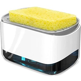 LZT - Dispensador de Jabon Cocina,Dispensador Jabon Cocina con Soporte de Esponja,Base Antideslizante, Fácil de Llenar, Duradero, Dispensador de Jabon