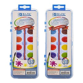 BAZIC Watercolor w/Brush Semi Moist 16 Color, Non-Toxic Paint Set, for Kids Hobby Fun Art Supplies Crafts Vibrant Coloring Painting, 2-Pack