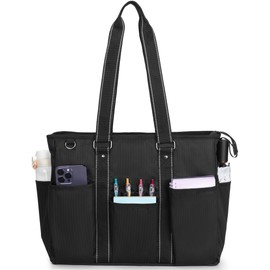 Damero Teacher Tote Bag with Padded Laptop Sleeve, Teacher Work Bag Utility Bag for Office, Travel or Business, Black