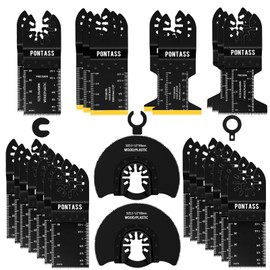 PONTASS 27Pcs Oscillating Saw Blades, Universal Titanium Multitool Blades for Wood Metal Plastics, Quick Release Multi Tool Blades Kits Fit Dewalt Milwaukee Ryobi Rockwell Bosch Makita