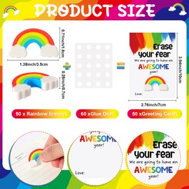 Spakon 50 Sets Back to School Gifts for Students Rainbow Erasers Eraser Your Fear Motivational Greeting Cards Inspirational First Day Student Gifts Back to School Supplies