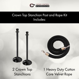 CCW Post and Rope Stanchion Kit with 2 Satin Stainless Steel Crown Top Posts and 1 Tan Heavy Duty Velvet Cotton Core Rope (6ft.) in Satin Stainless Snap Ends