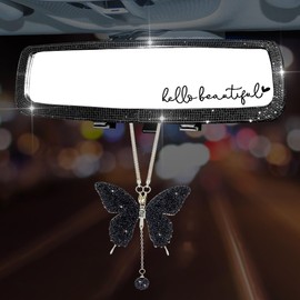Foralia 3 Pack Bling Car Rear View Mirror with Crystal Butterfly Accessories for Women - Universal Clip-on Wide Angle Mirror (Black)