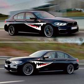 DesirePath Flying Tigers Shark Mouth Teeth Die-Cut Vinyl Decals Car Window Bumper Exterior Decals Sticker for Car Side Door (59 inches - 1 Pair)