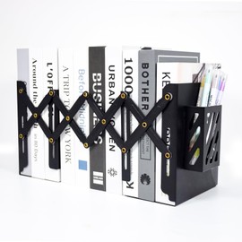 Marte Vanci Adjustable Bookend, Desktop Bookshelf, Metal Bookend for Heavy Books, Magazine, Office, (Extends up to 18 inches, Black)