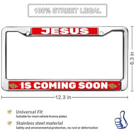 Jesus is Coming Soon Licence Plate Frames Covers Jesus Christ Quotes Chrome License Plate Frame Tag Holder with Chrome Screw Caps for US Standard Car