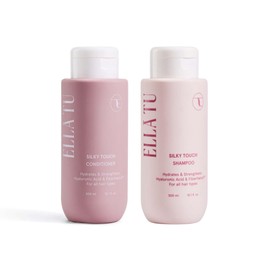 Ellatu Silky Touch Shampoo + Conditioner Set - Nourishing Formula with Hyaluronic Acid, Castor, & Moringa Oil for All Hair Types - Dry, Damaged, Curly Hair - Hydrates, Strengthens, & Adds Shine
